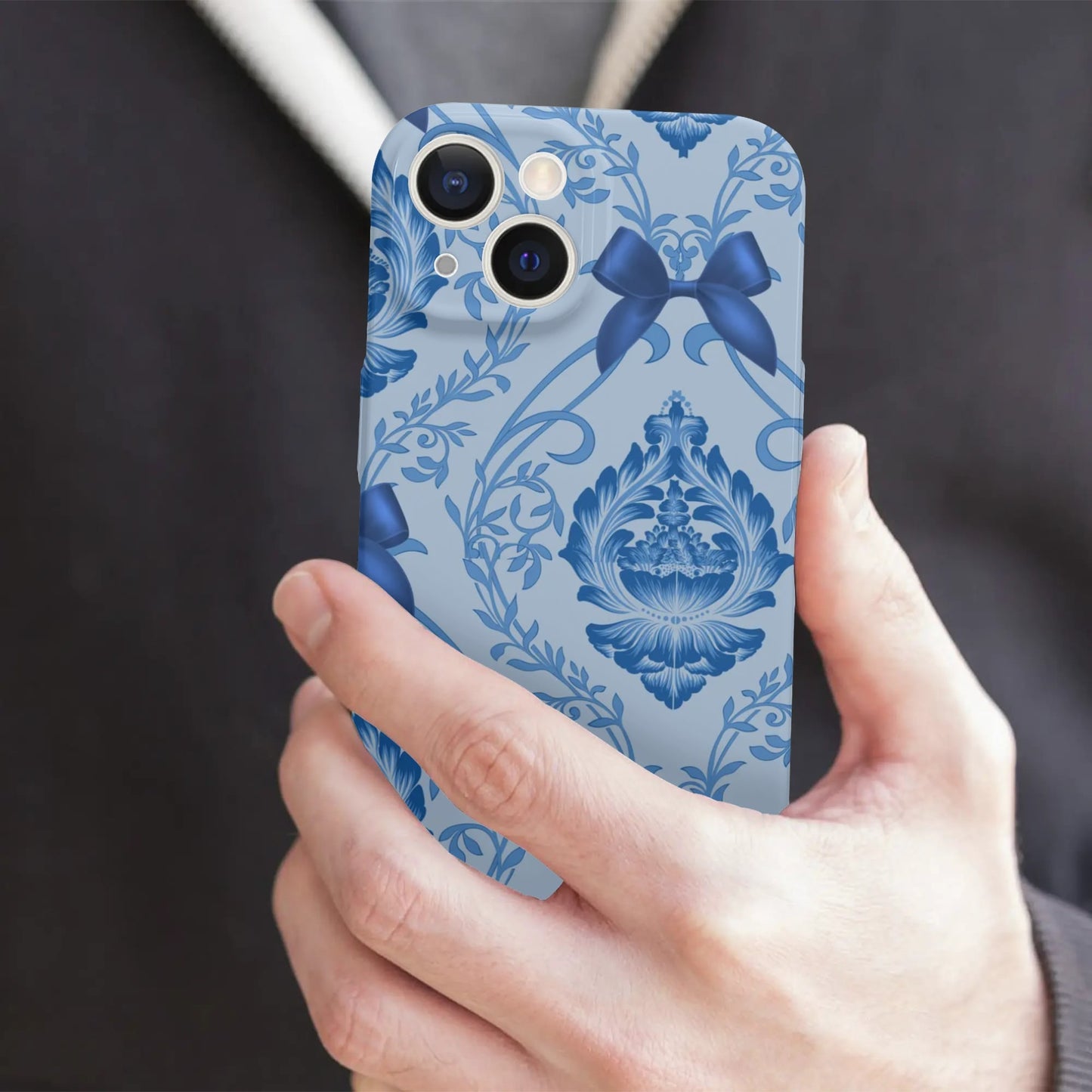iPhone 15 Phone Case-Blue damask