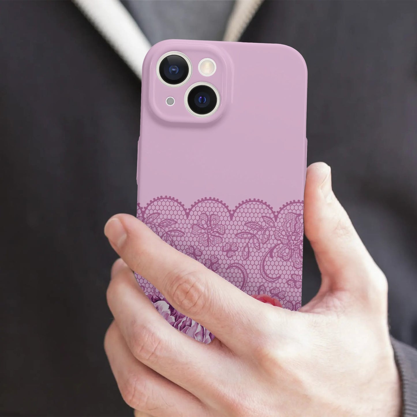 iPhone 15 Phone Case-Lilac lace