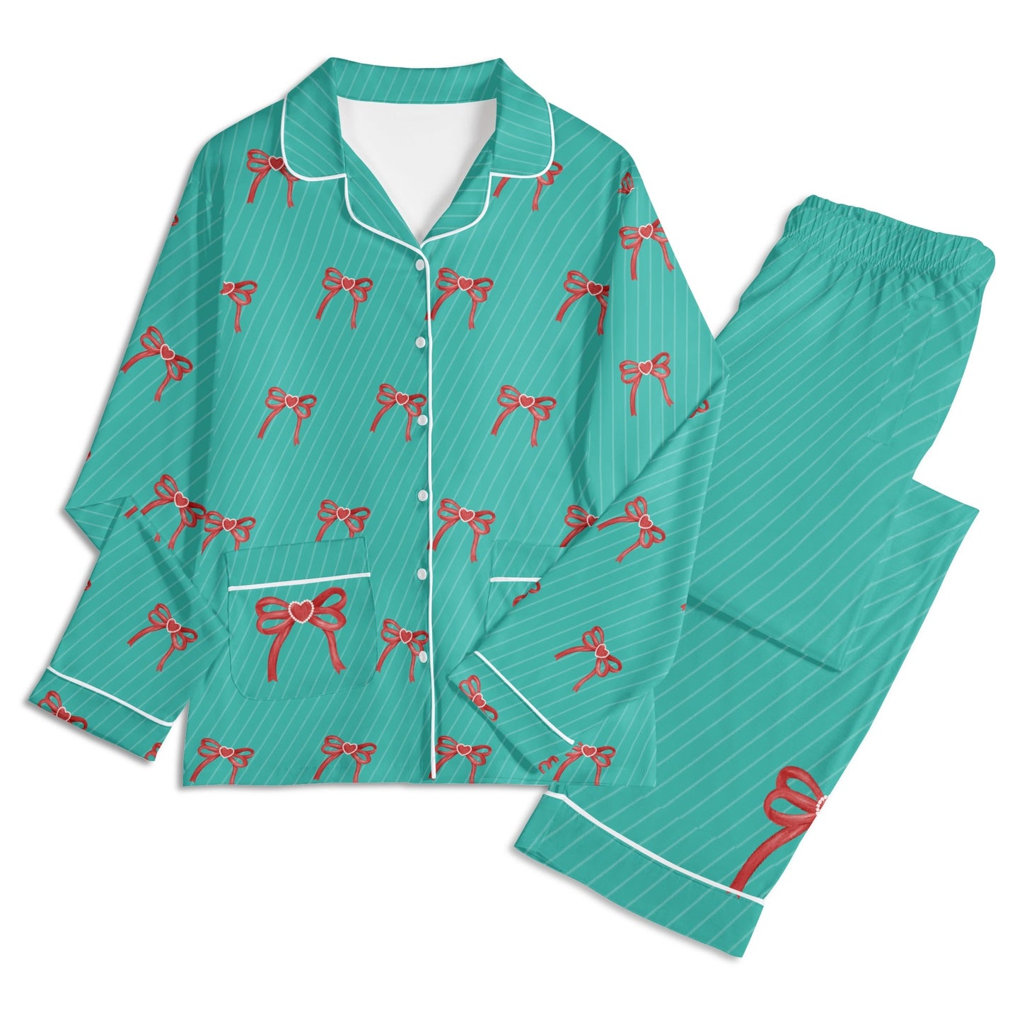 Bow Heart PJ set-Teal