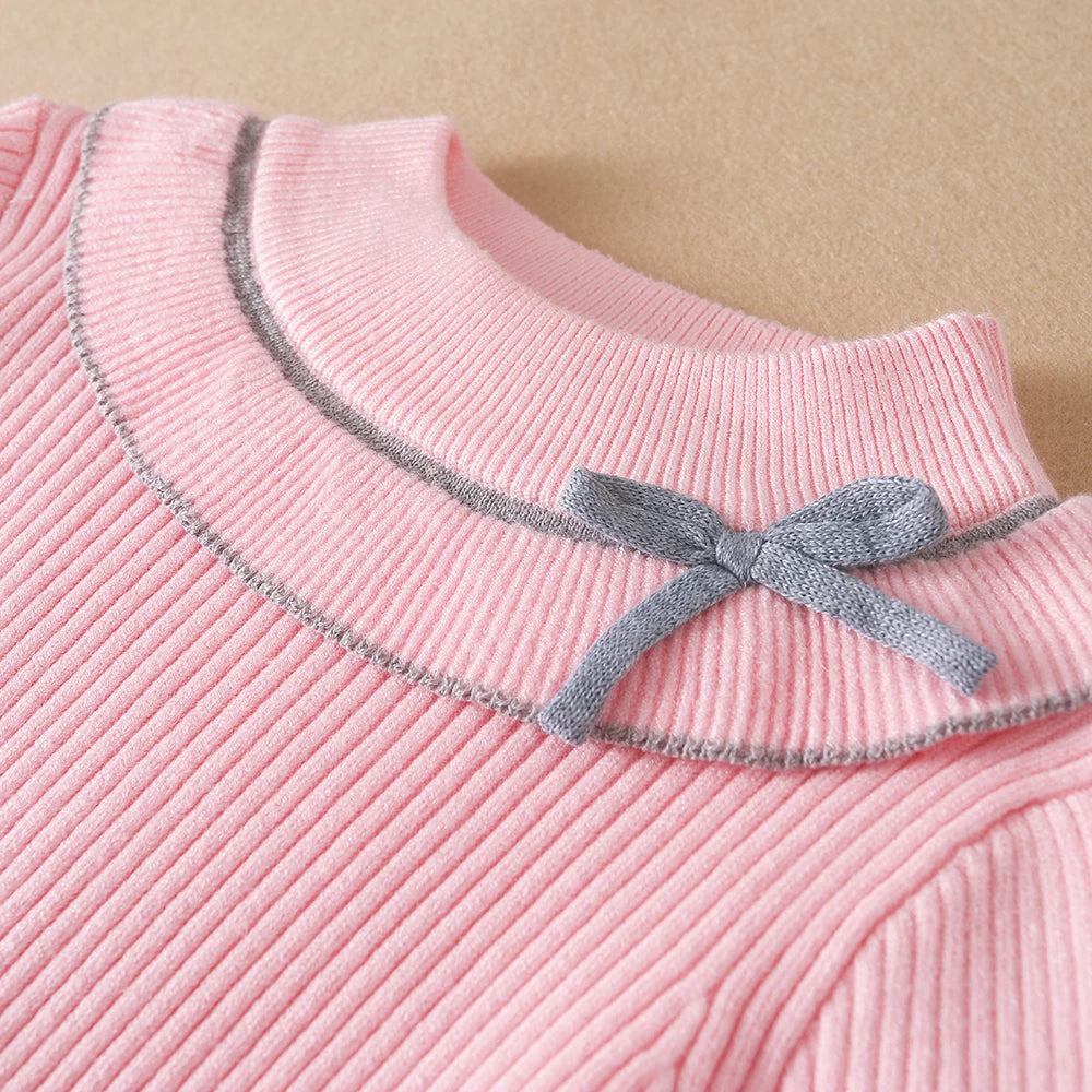 Bow Collar Ribbed Top