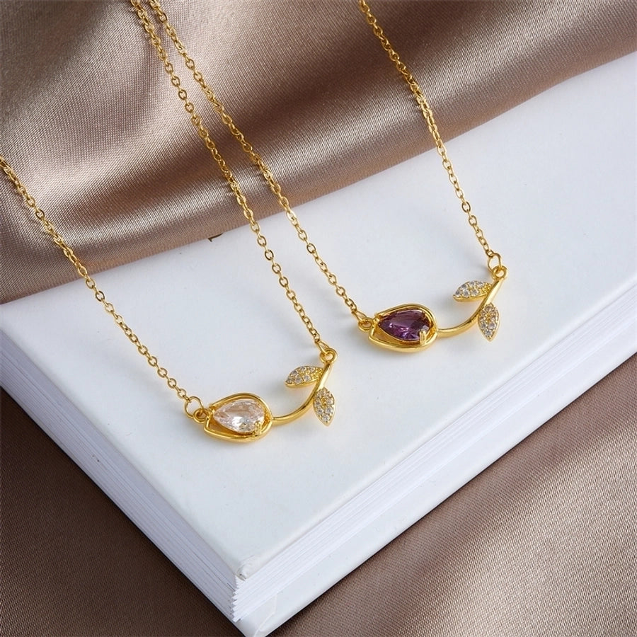 Tulip Stone 18k gold plated necklace
