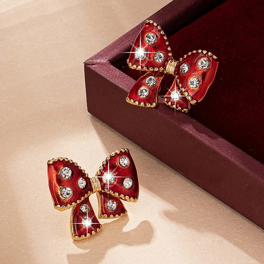 Bow Knot Rhinestone Ear Studs(14K Gold Plated)