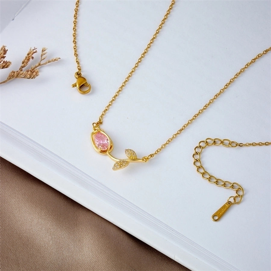 Tulip Stone 18k gold plated necklace