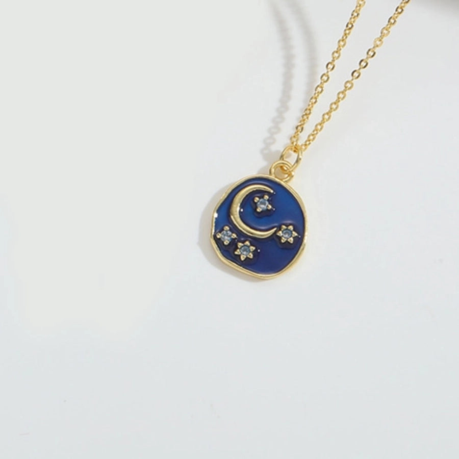 Sun Moon Elk Zircon Pendant Necklace (14K Gold Plated)