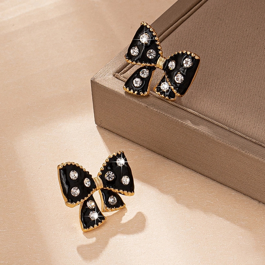 Bow Knot Rhinestone Ear Studs(14K Gold Plated)