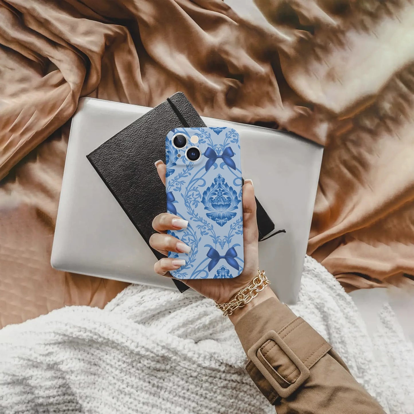 iPhone 15 Phone Case-Blue damask