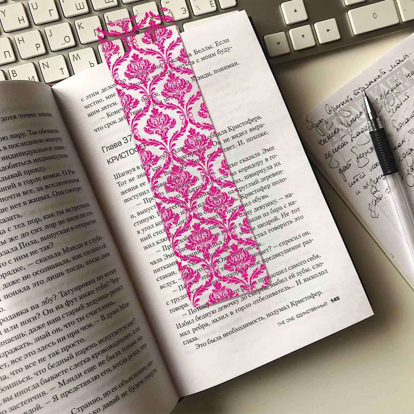 Pink Damask bookmark