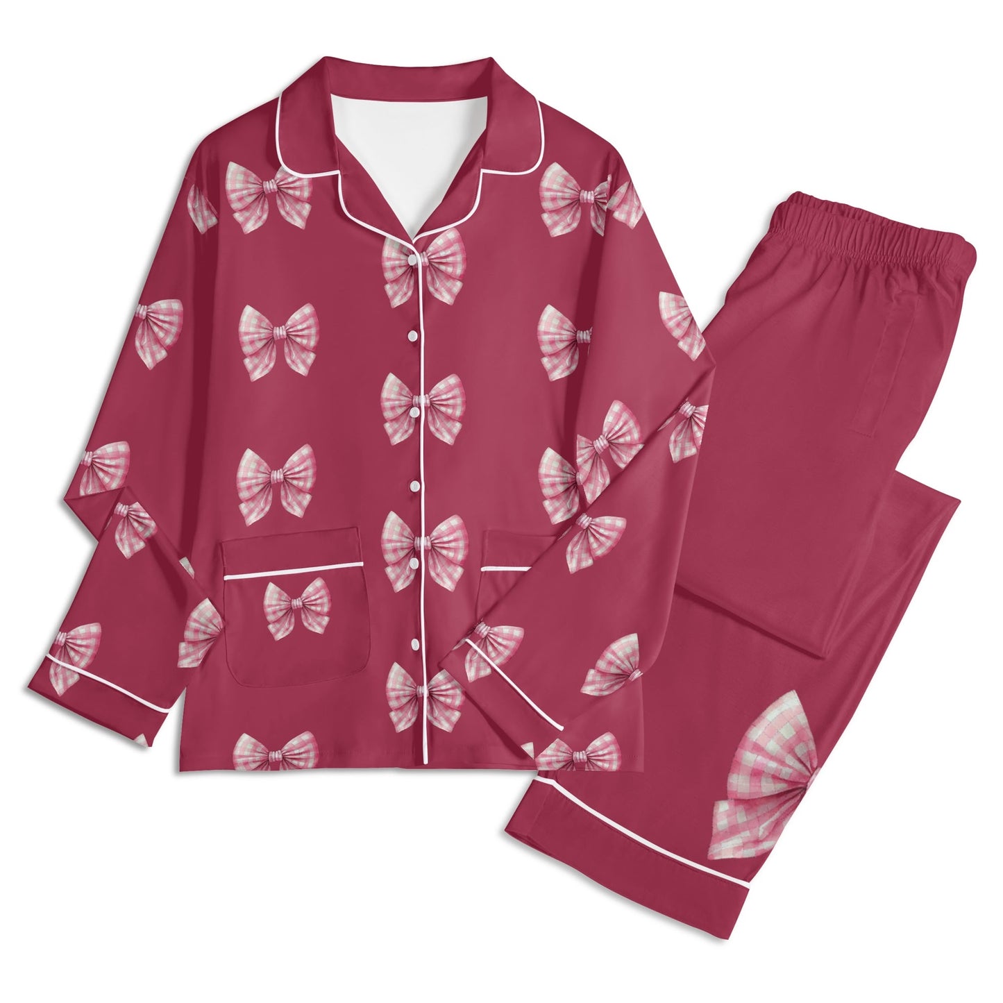 Maroon PJ set-Pink Bows