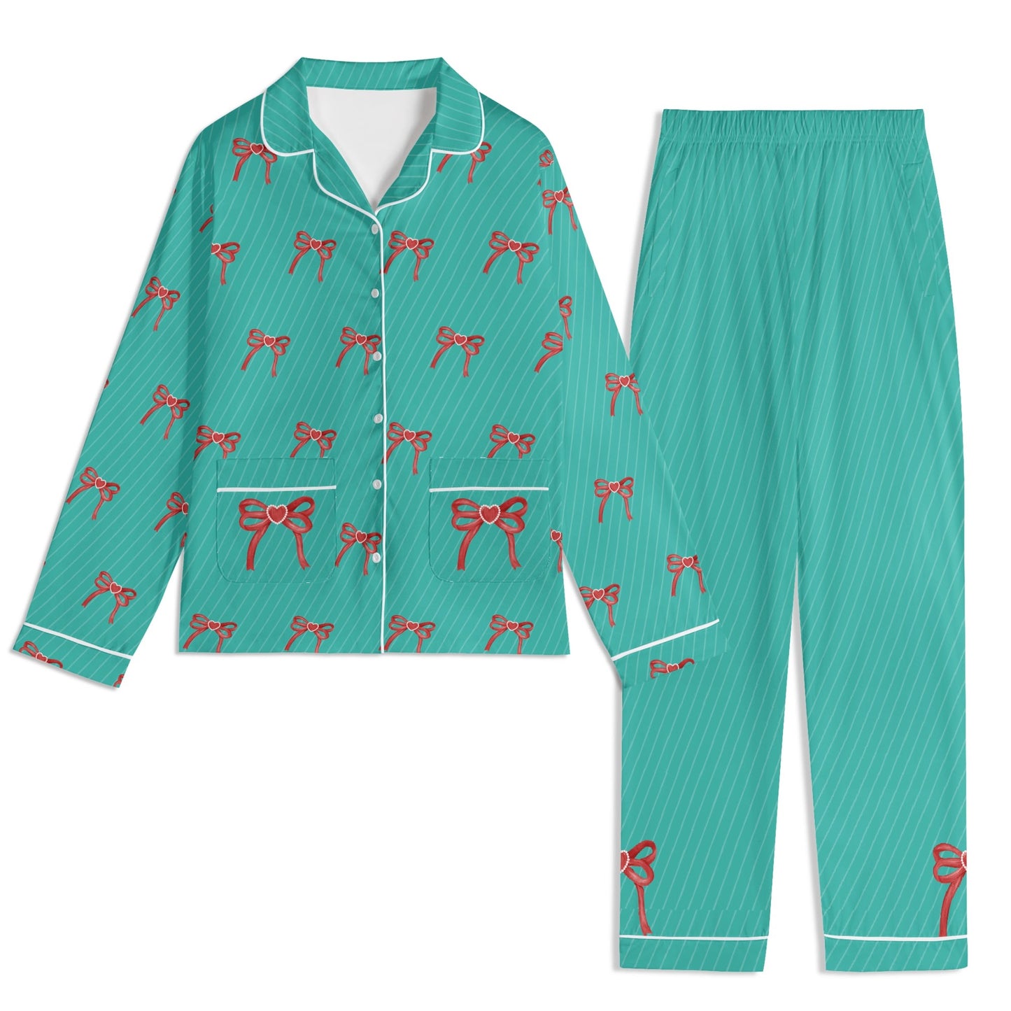 Bow Heart PJ set-Teal