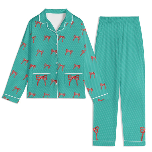 Bow Heart PJ set-Teal