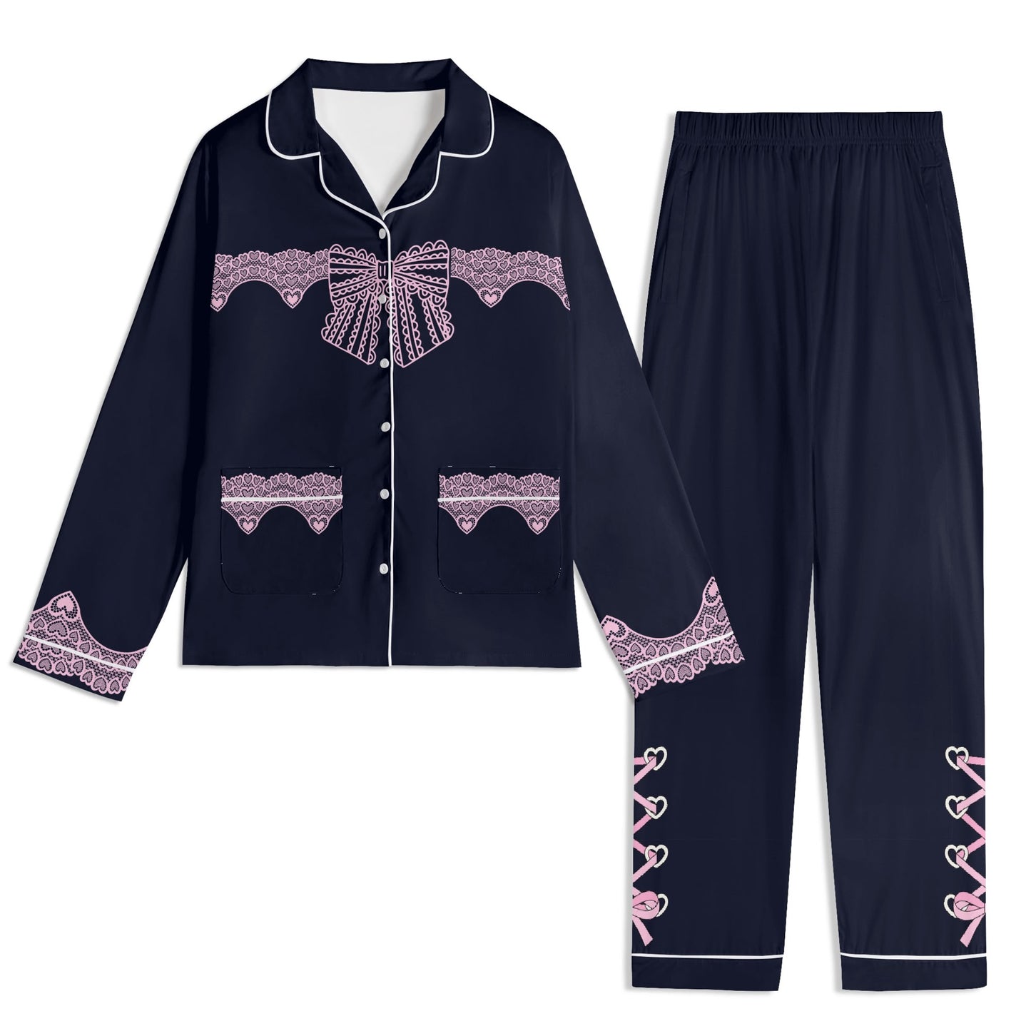 Lace Bow PJ set-Black