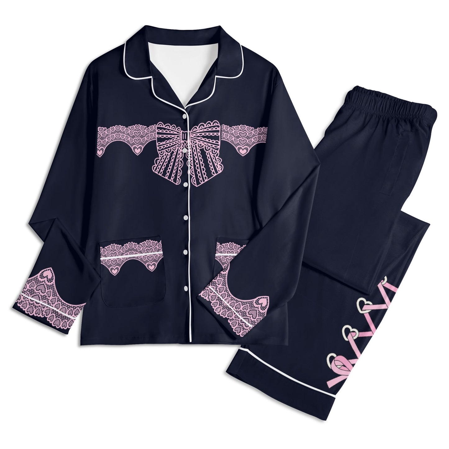 Lace Bow PJ set-Black