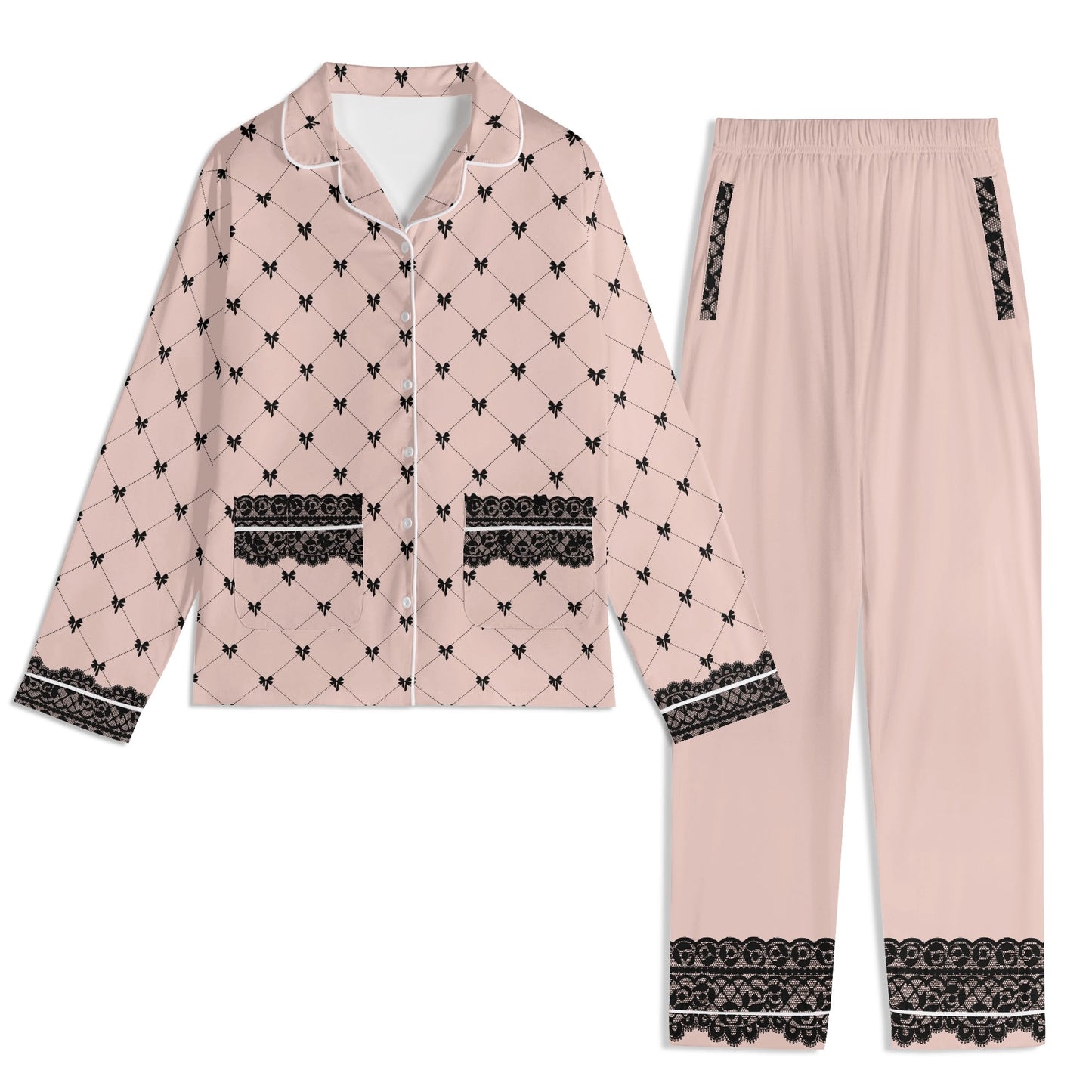 Bow Lace PJ set-Nude