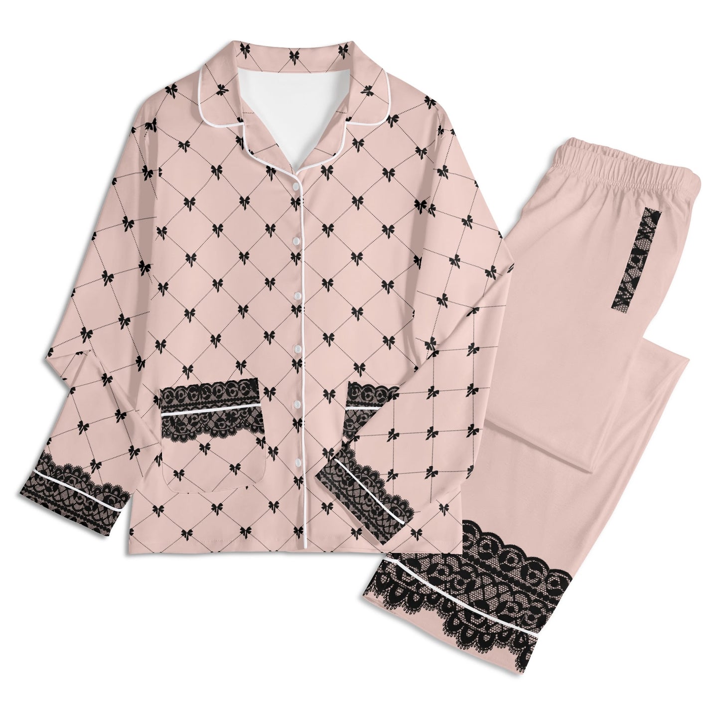 Bow Lace PJ set-Nude