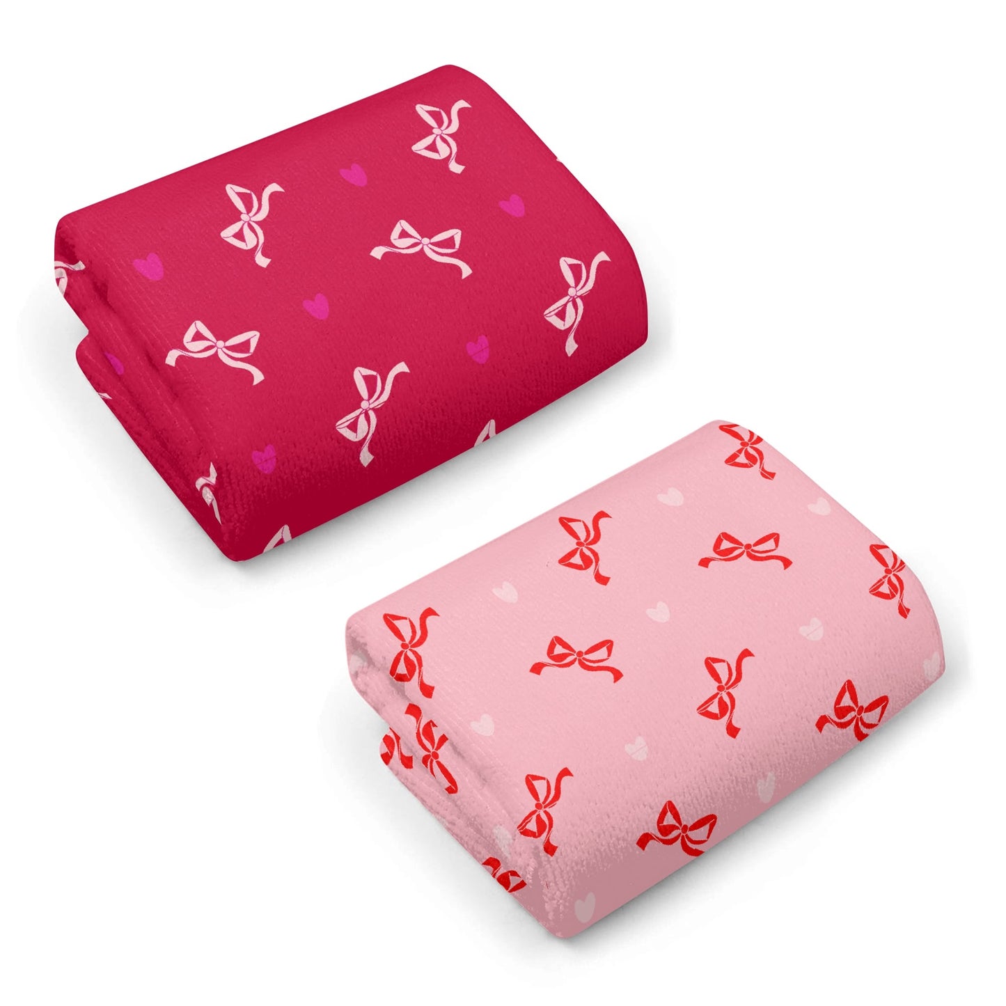 Red and Pink Duo Bow Hand Towel Set