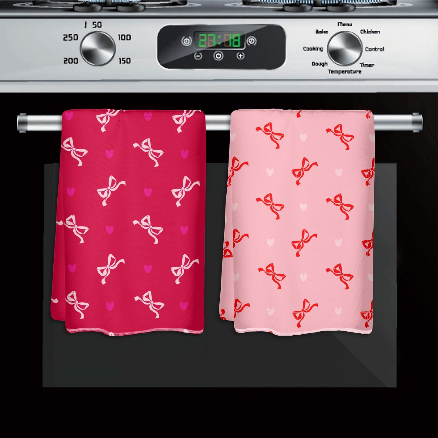 Red and Pink Duo Bow Hand Towel Set