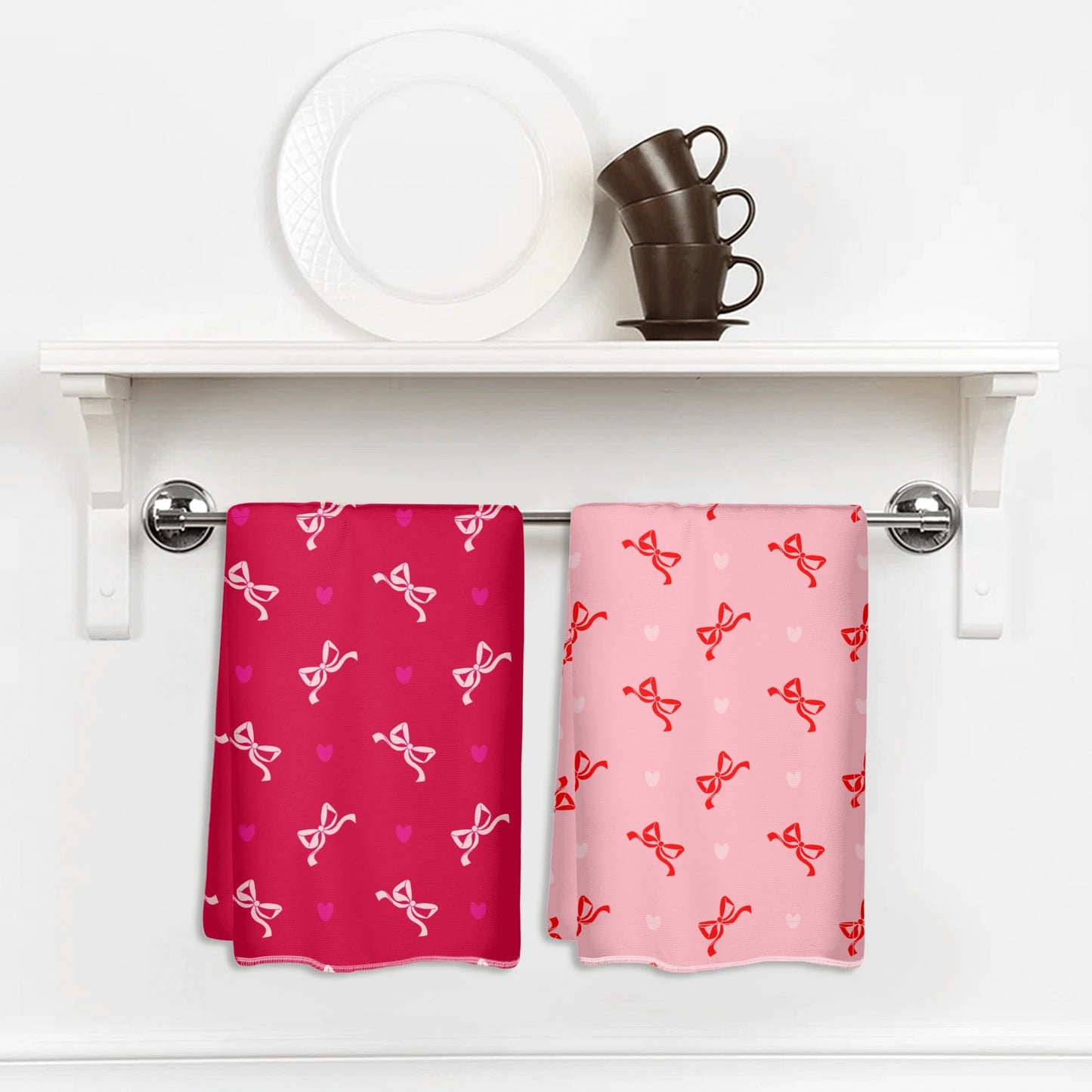Red and Pink Duo Bow Hand Towel Set