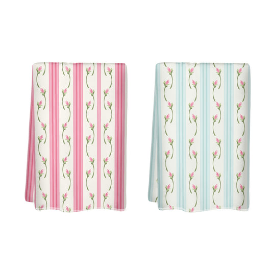 Pink Rose & Stripes Hand Towel Set