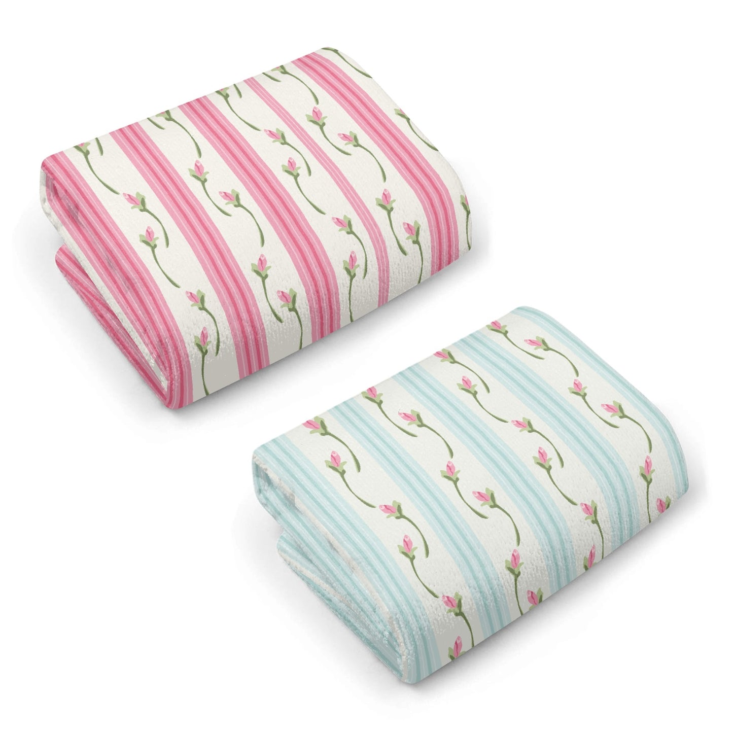 Pink Rose & Stripes Hand Towel Set