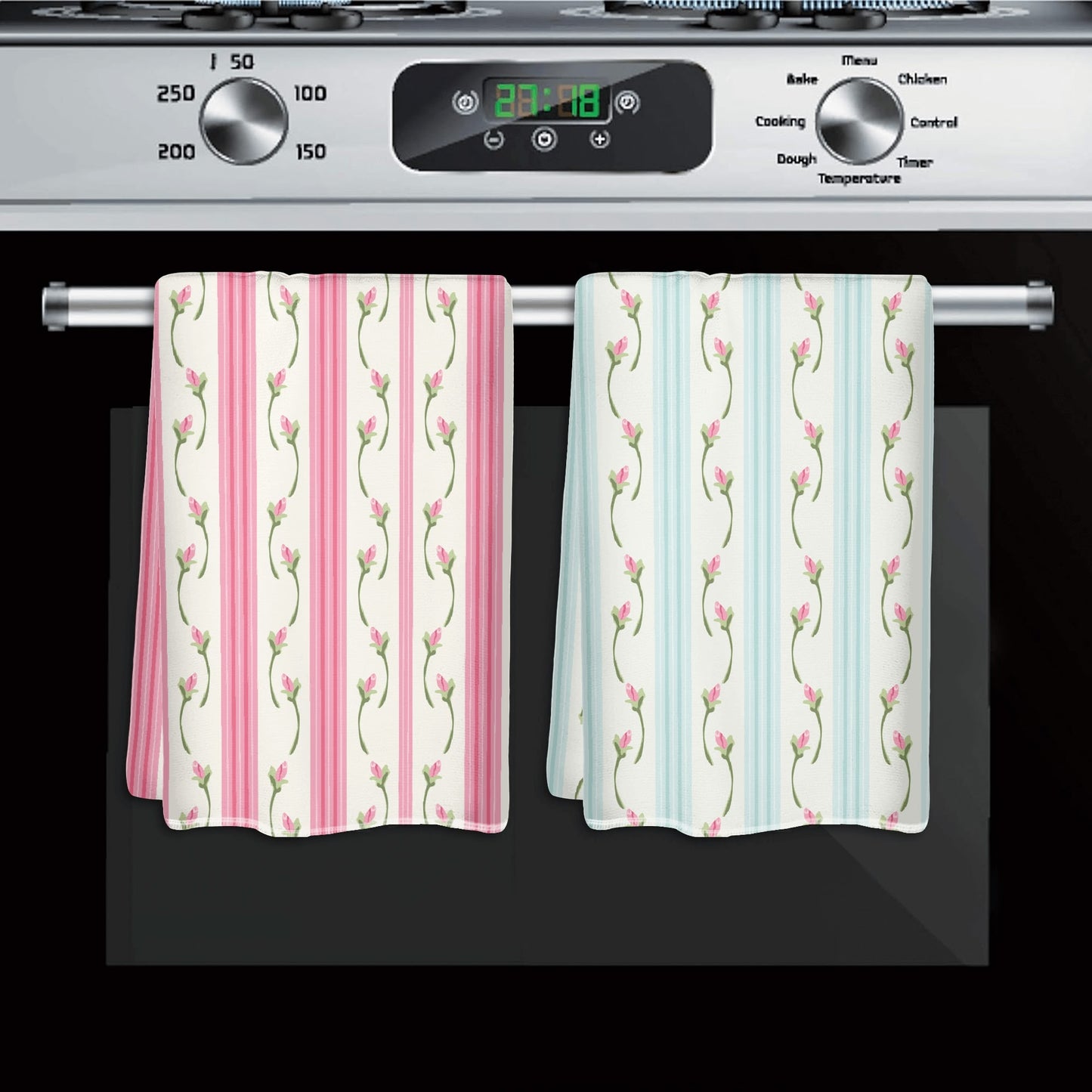 Pink Rose & Stripes Hand Towel Set