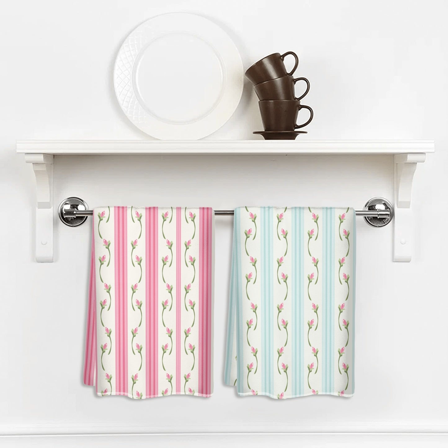 Pink Rose & Stripes Hand Towel Set