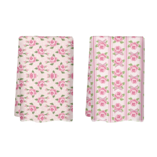 Pink Rose Pattern Hand Towel Set
