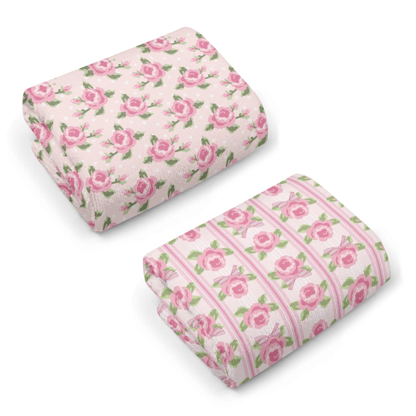 Pink Rose Pattern Hand Towel Set
