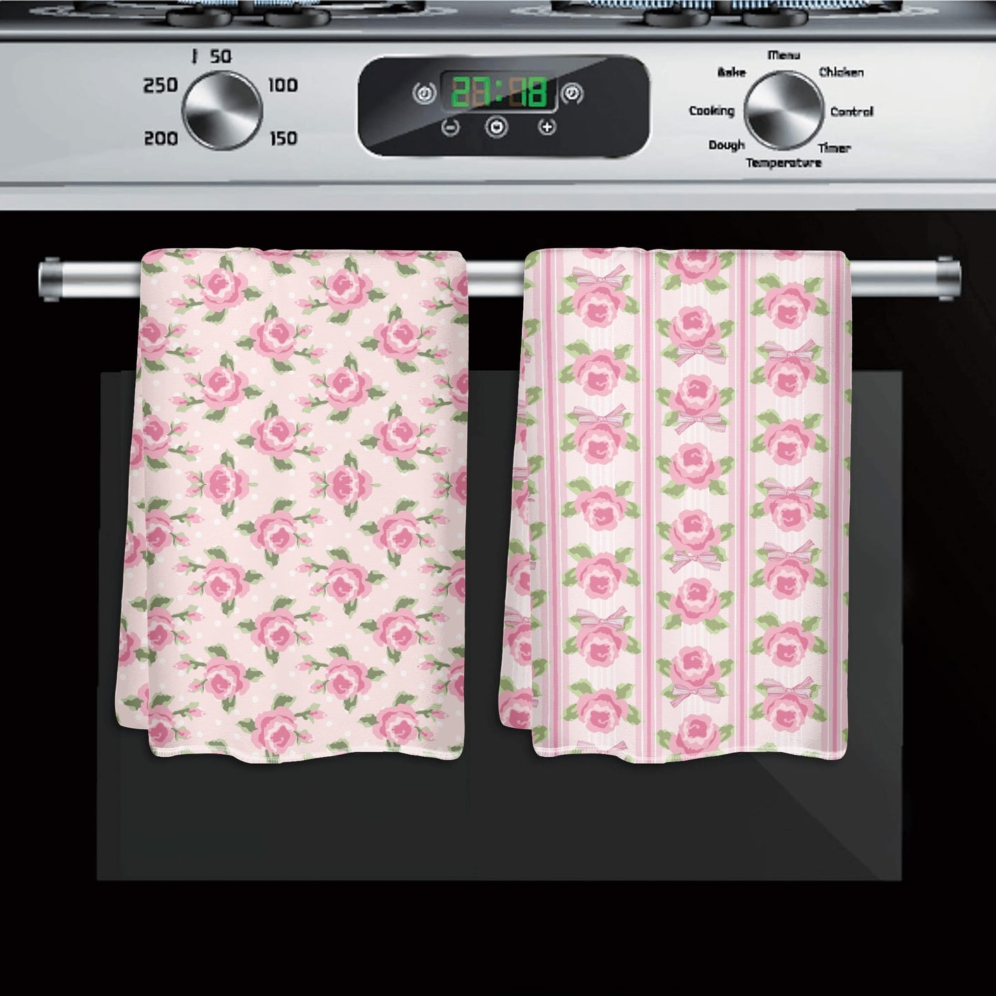 Pink Rose Pattern Hand Towel Set