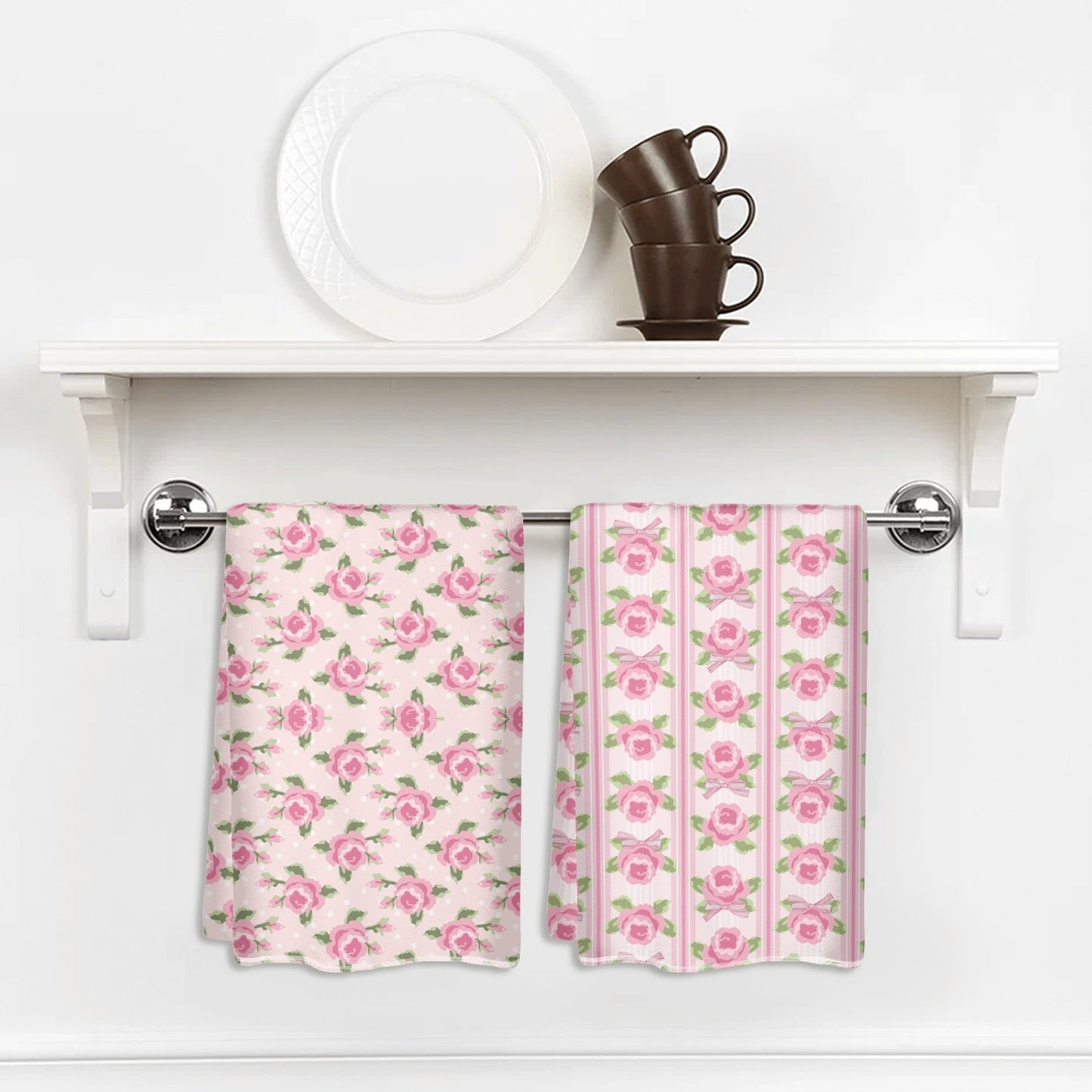 Pink Rose Pattern Hand Towel Set