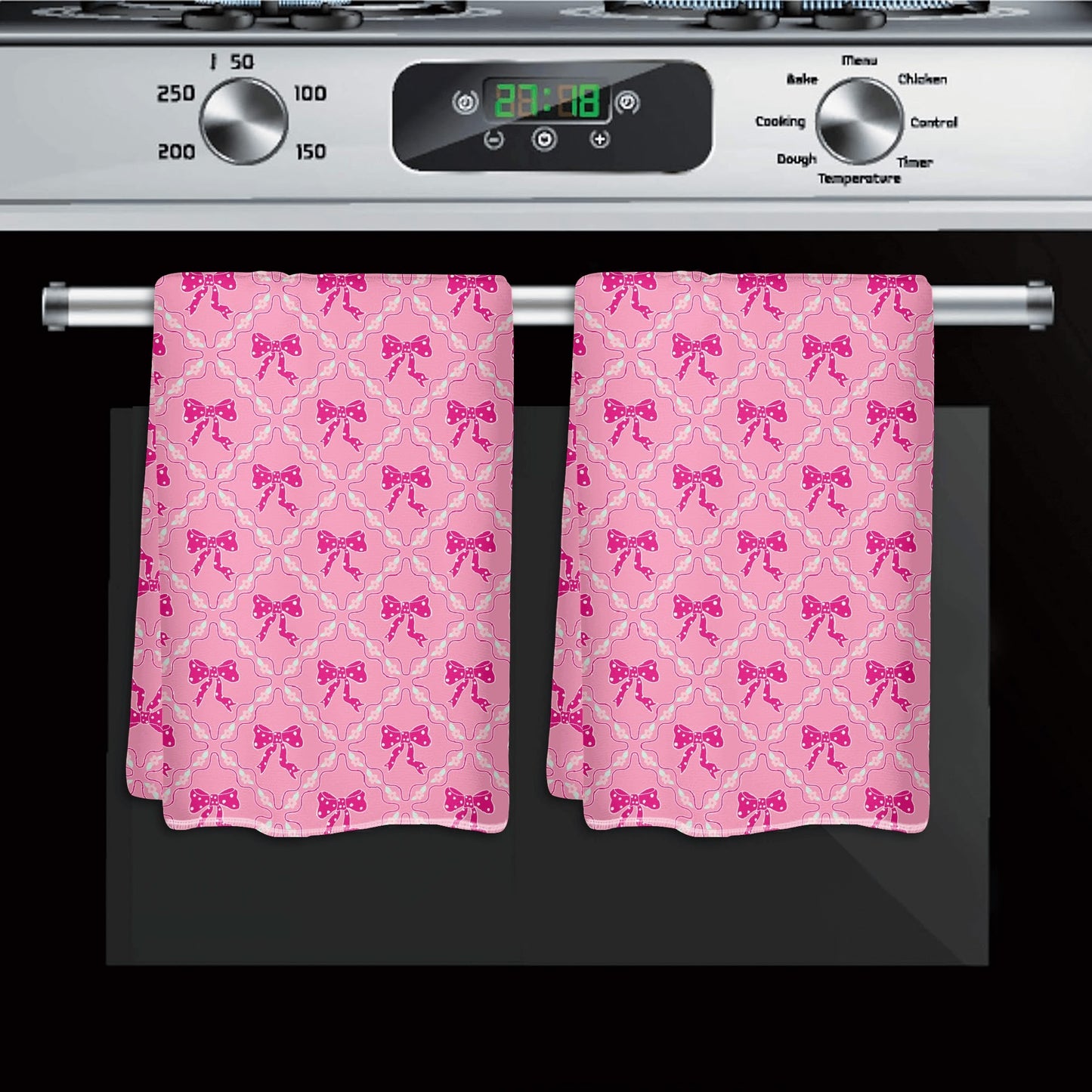 Dark/Light Pink Bow Pattern Hand Towel Set