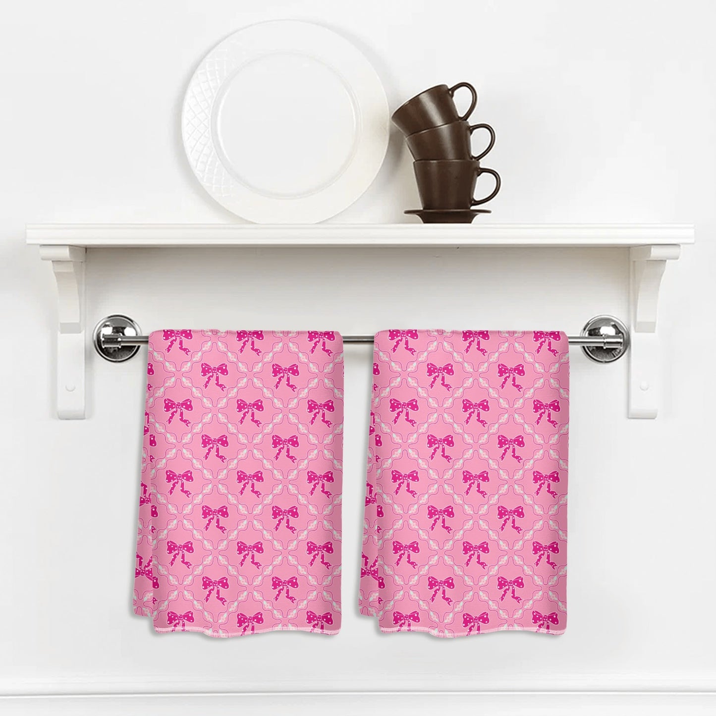 Dark/Light Pink Bow Pattern Hand Towel Set