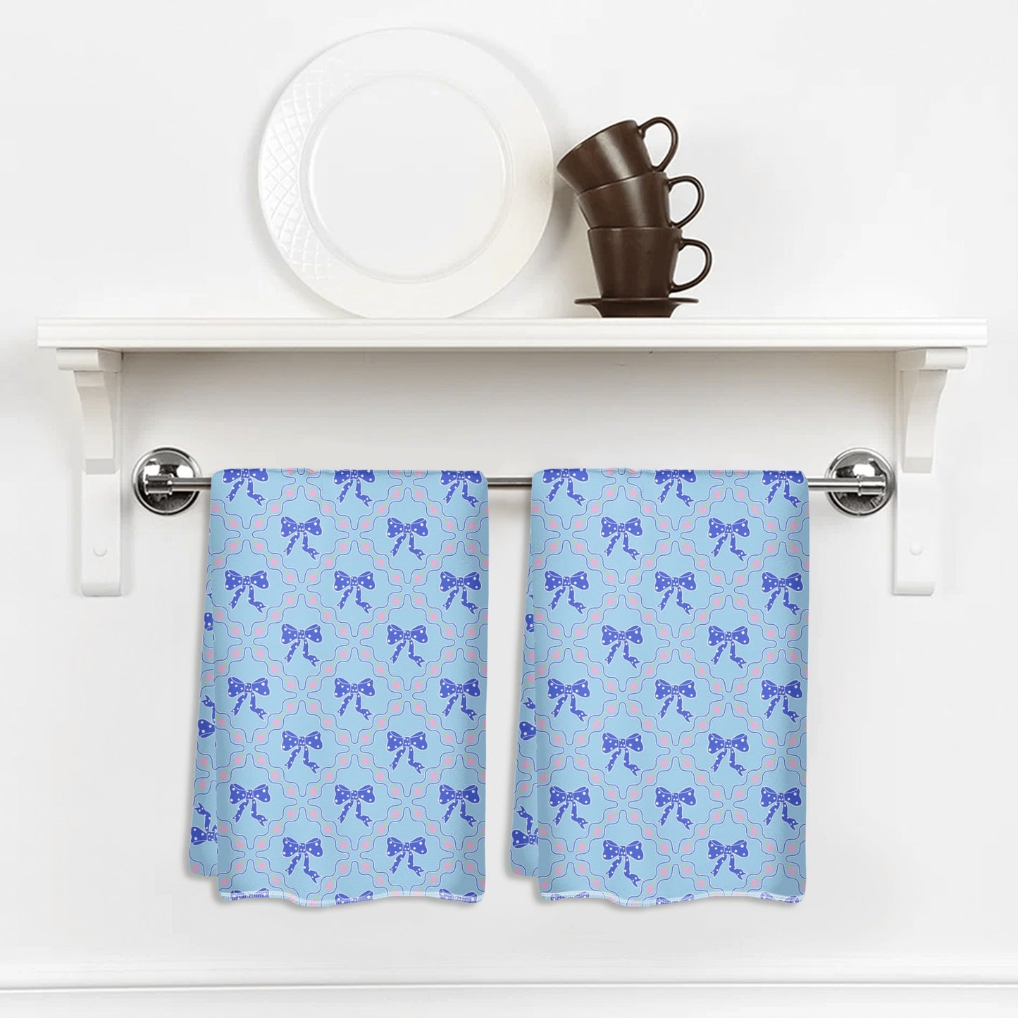 Blue Bow Pattern Hand Towel Set