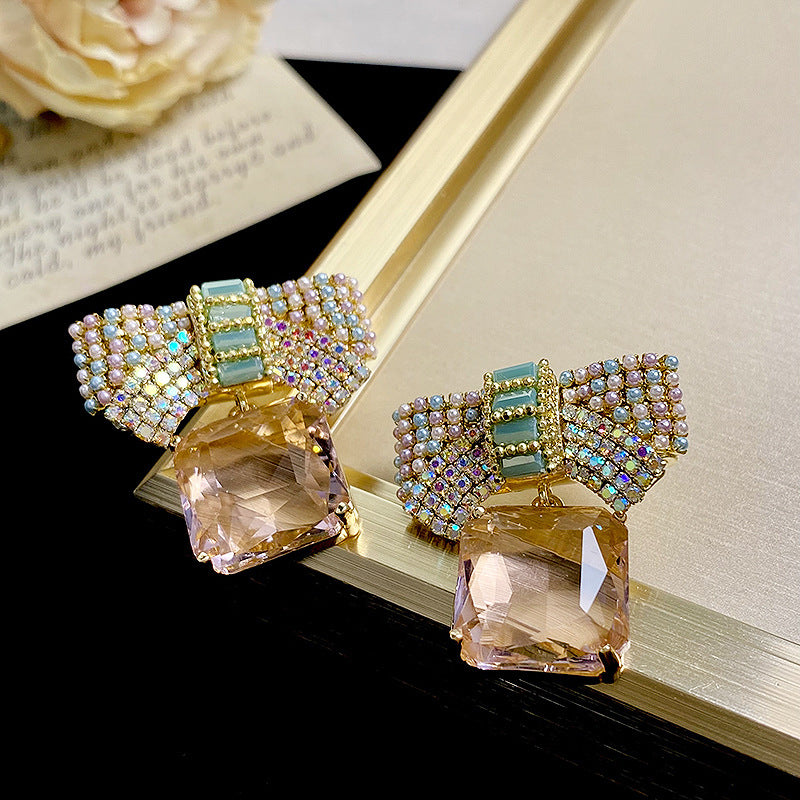 Pearls and Stones Bow drop earrings