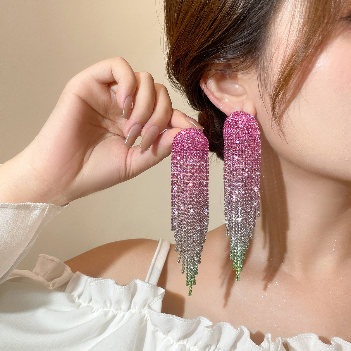 Geometric Rhinestone Drop Earrings