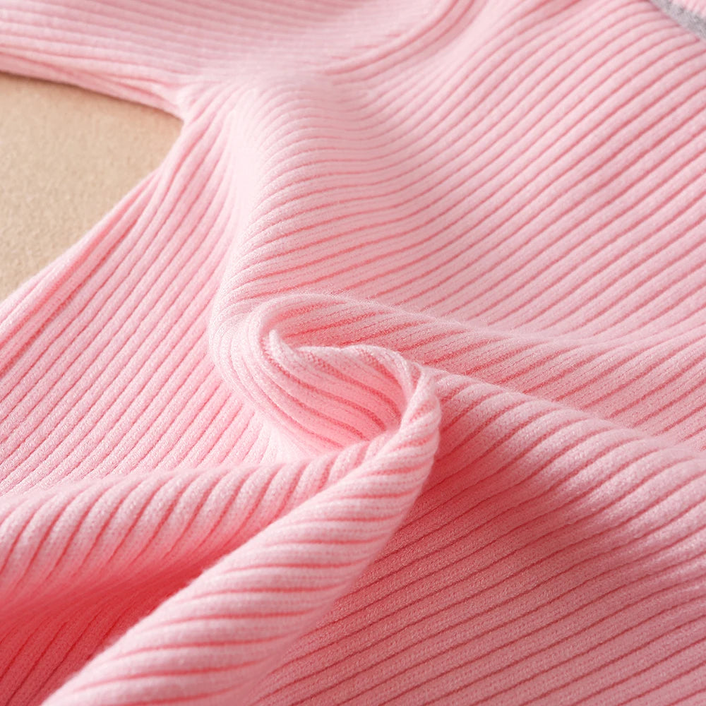 Bow Collar Ribbed Top