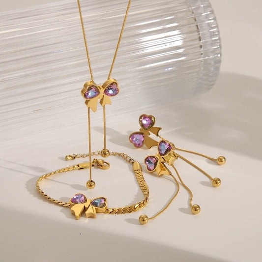 French Purple Stone Bow Collection (18K Gold Plated)