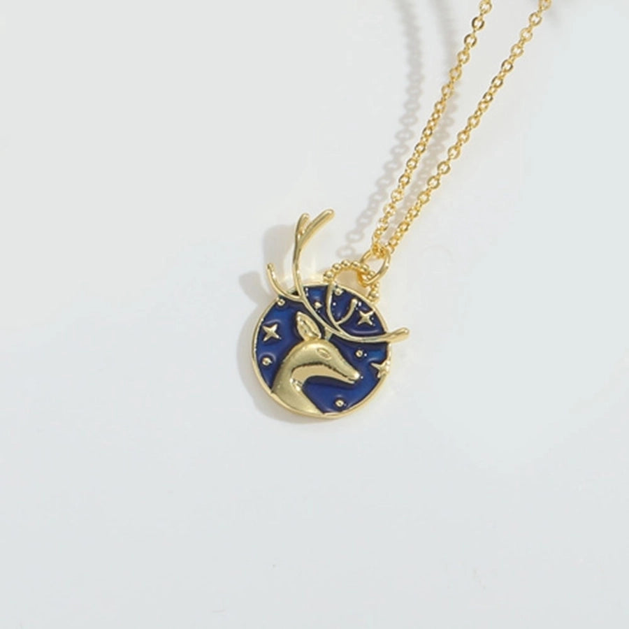 Sun Moon Elk Zircon Pendant Necklace (14K Gold Plated)