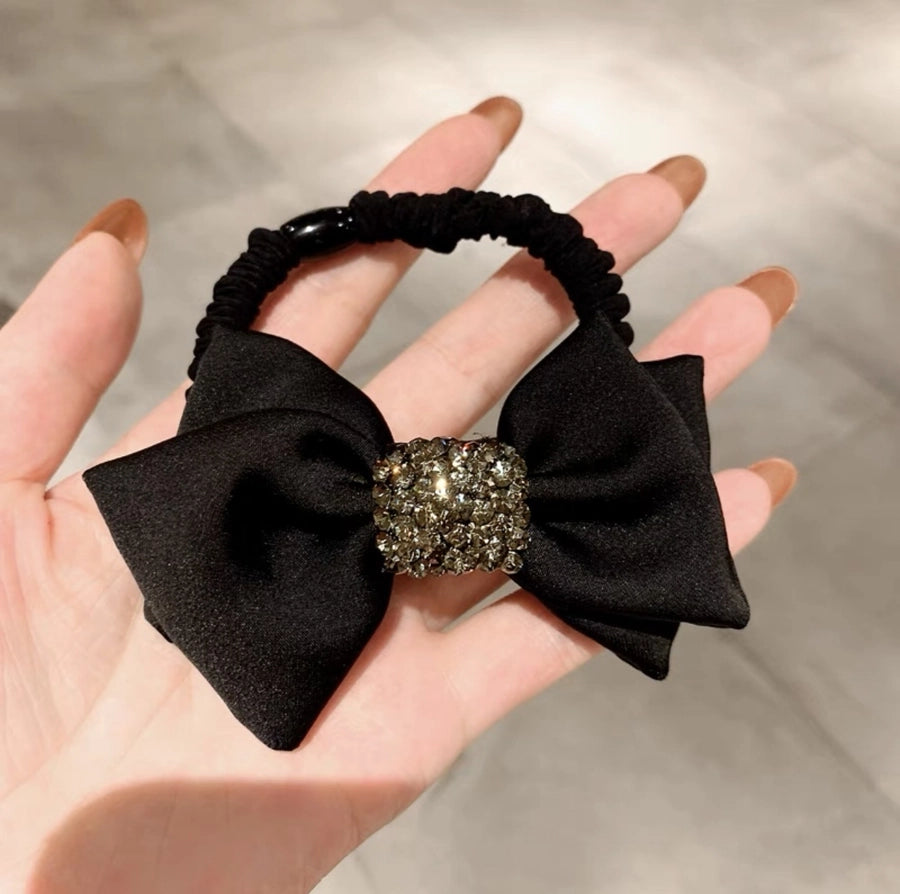 Rhinestone bowknot hair tie