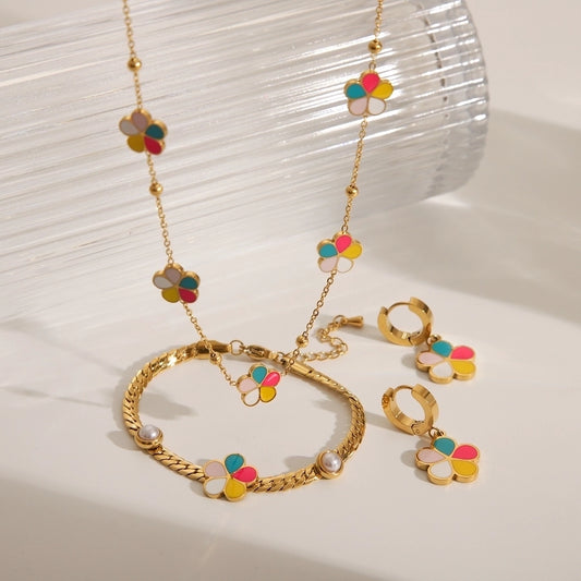 Flower Pearl Jewelry-18K Gold Plated