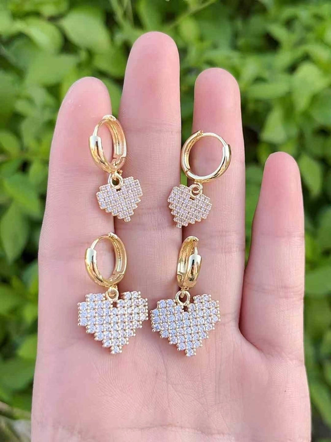 Pixel Heart Drop Earrings(Zircon 18K Gold Plated)