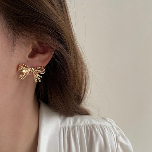Simple Bow Knot Ear Studs (14K Gold Plated)