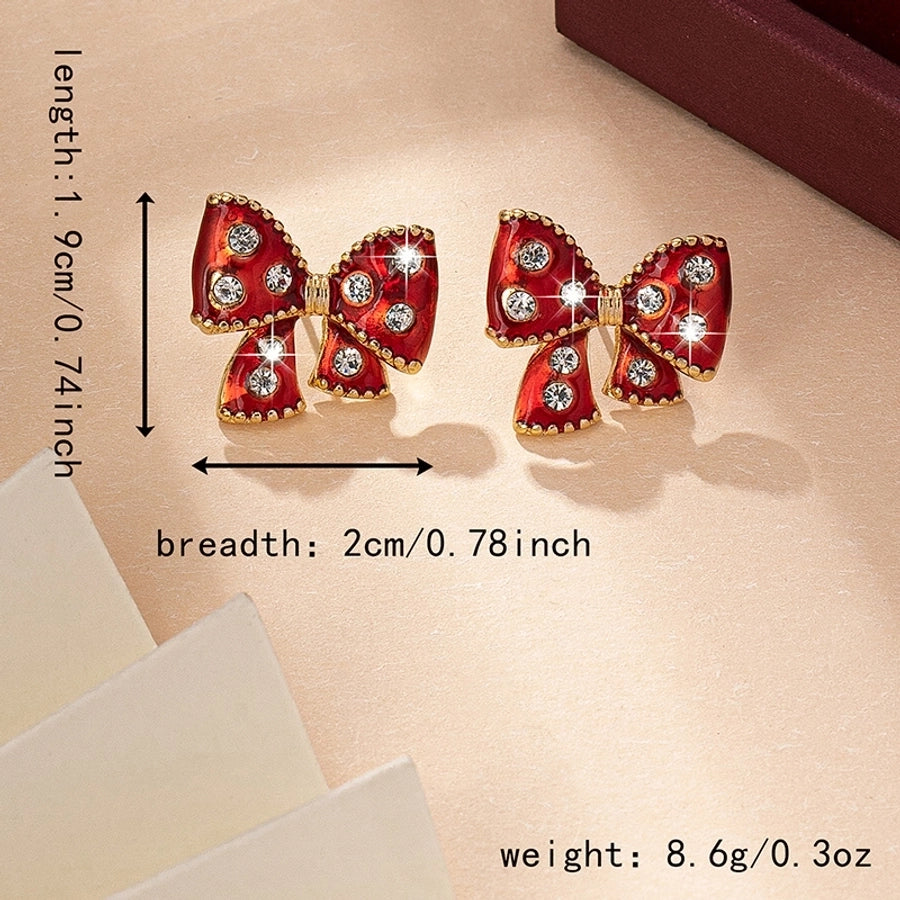 Bow Knot Rhinestone Ear Studs(14K Gold Plated)