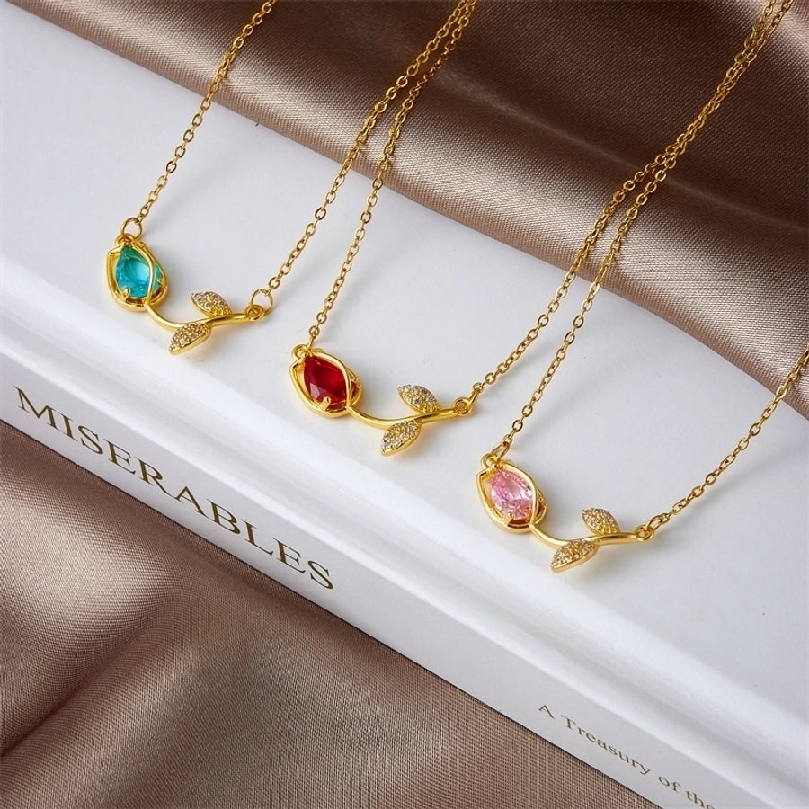 Tulip Stone 18k gold plated necklace