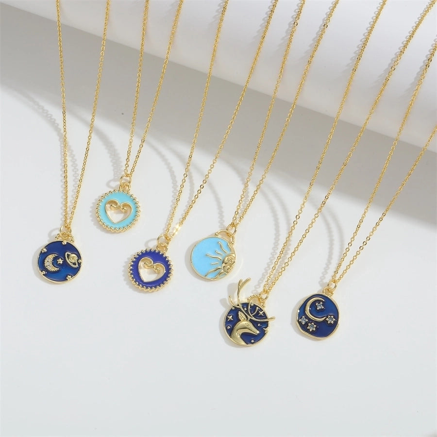 Sun Moon Elk Zircon Pendant Necklace (14K Gold Plated)