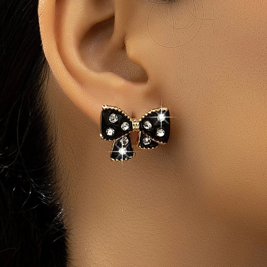 Bow Knot Rhinestone Ear Studs(14K Gold Plated)