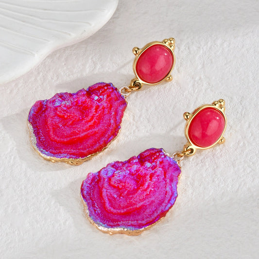 Fuchsia Stones Drop Earrings (18K Gold Plated)