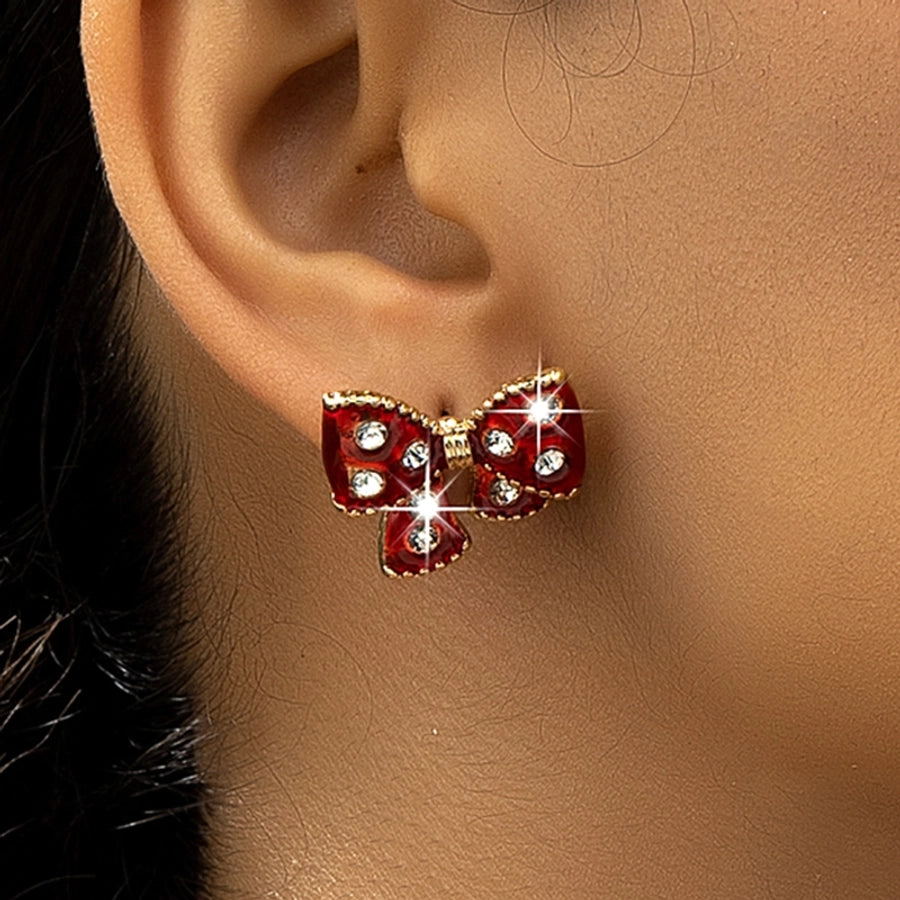 Bow Knot Rhinestone Ear Studs(14K Gold Plated)