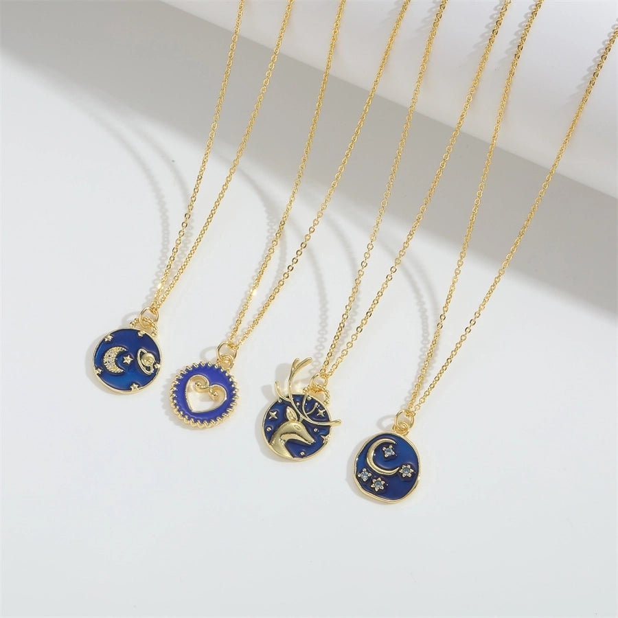 Sun Moon Elk Zircon Pendant Necklace (14K Gold Plated)