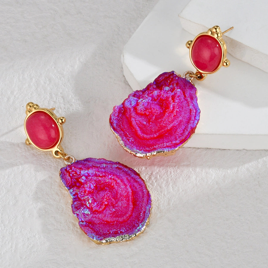 Fuchsia Stones Drop Earrings (18K Gold Plated)