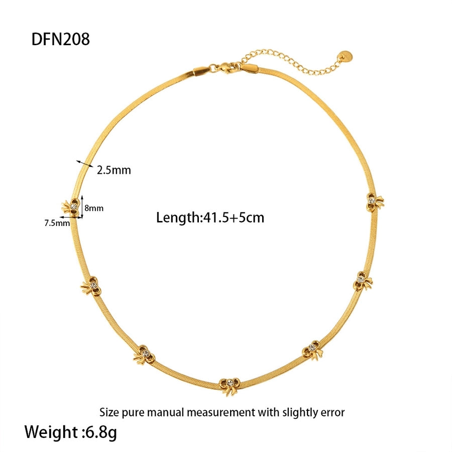 Flat Chain Bow Necklace w Stones